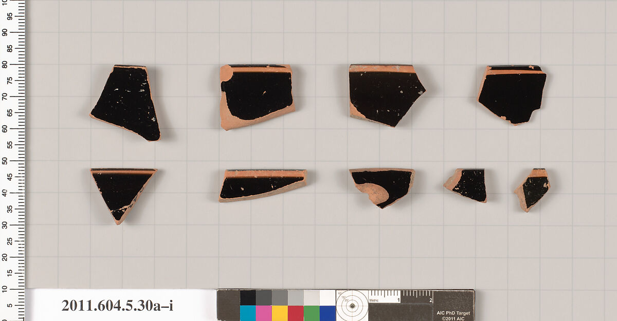 Terracotta rim fragments of a kylix (drinking cup), Terracotta, Greek, Attic