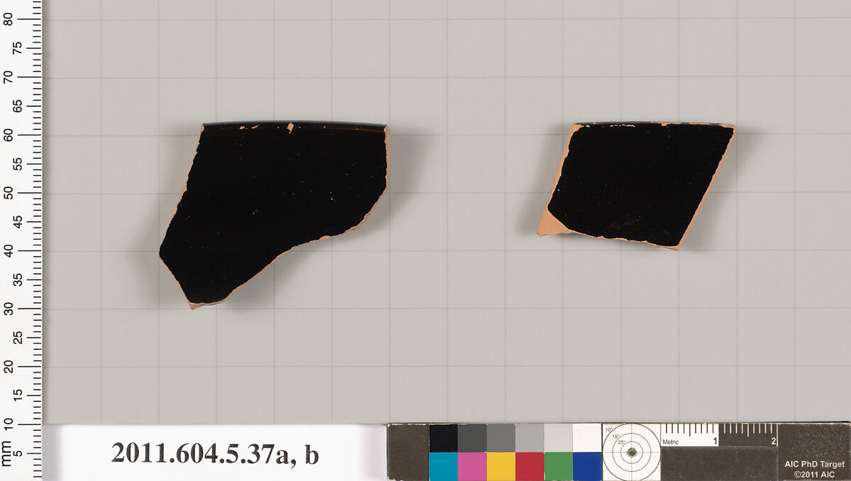 Terracotta rim fragments of a kylix (drinking cup), Terracotta, Greek, Attic