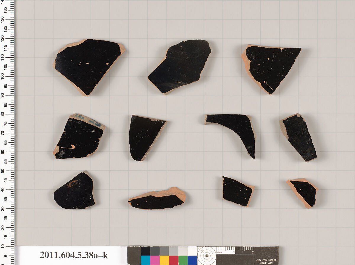 Terracotta fragments of kylikes (drinking cups), Terracotta, Greek, Attic