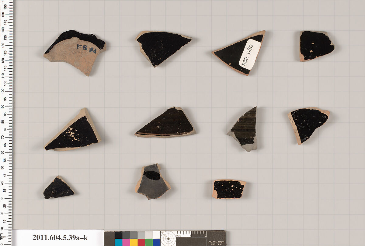 Terracotta fragments of kylikes (drinking cups), Terracotta, Greek, Attic