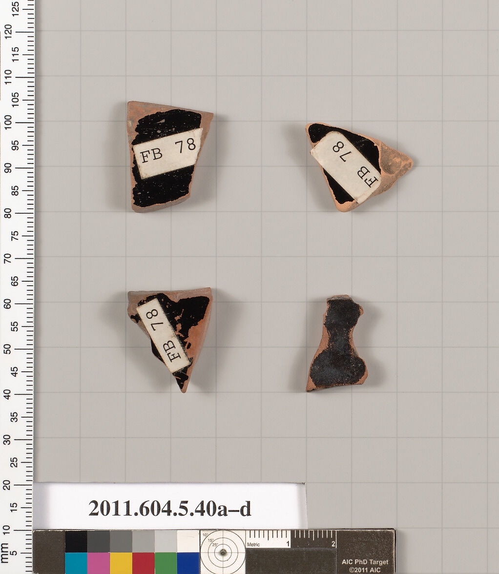 Terracotta fragments of kylikes (drinking cups), Terracotta, Greek, Attic