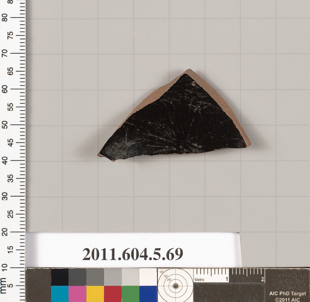 Terracotta fragment of a kylix (drinking cup), Terracotta, Greek, Attic