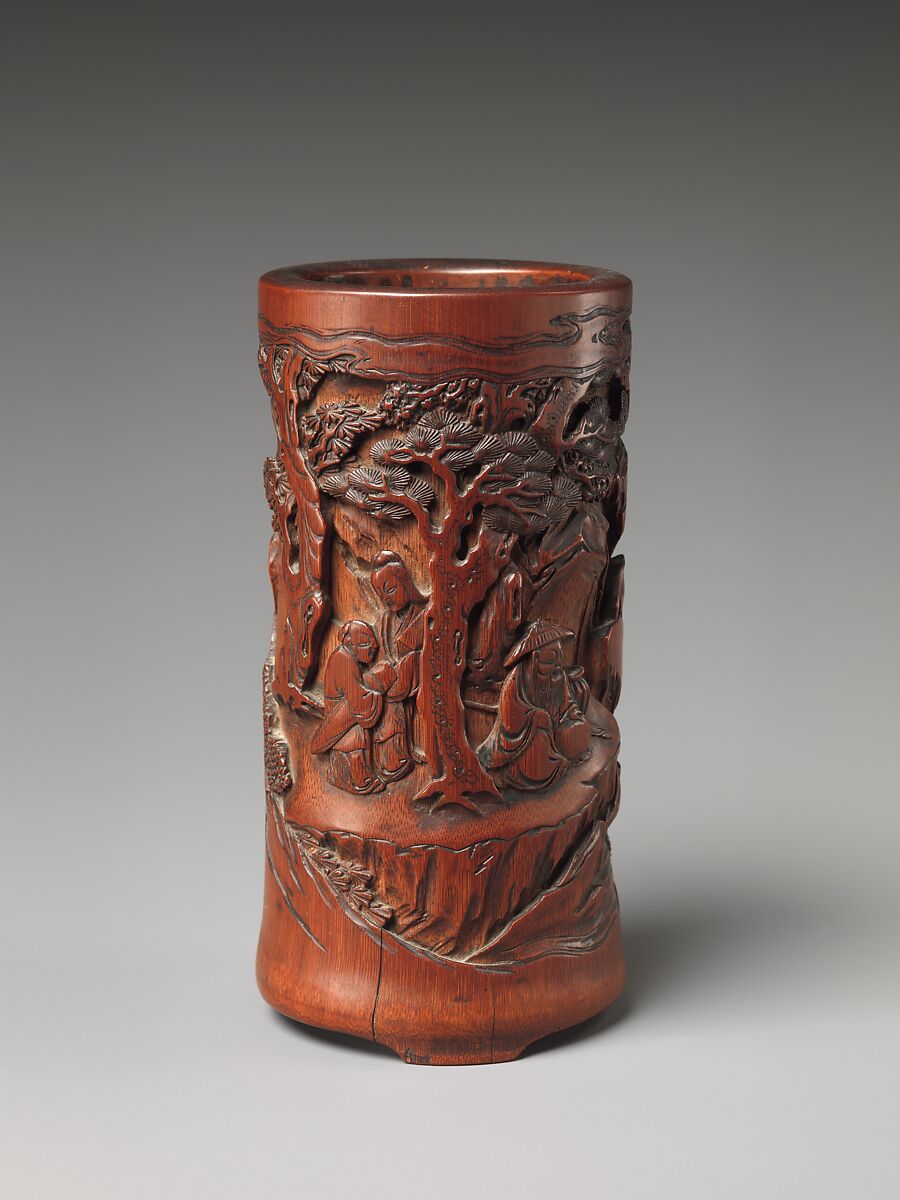 Brush Holder with Fisherman and Traveler, Bamboo, China 