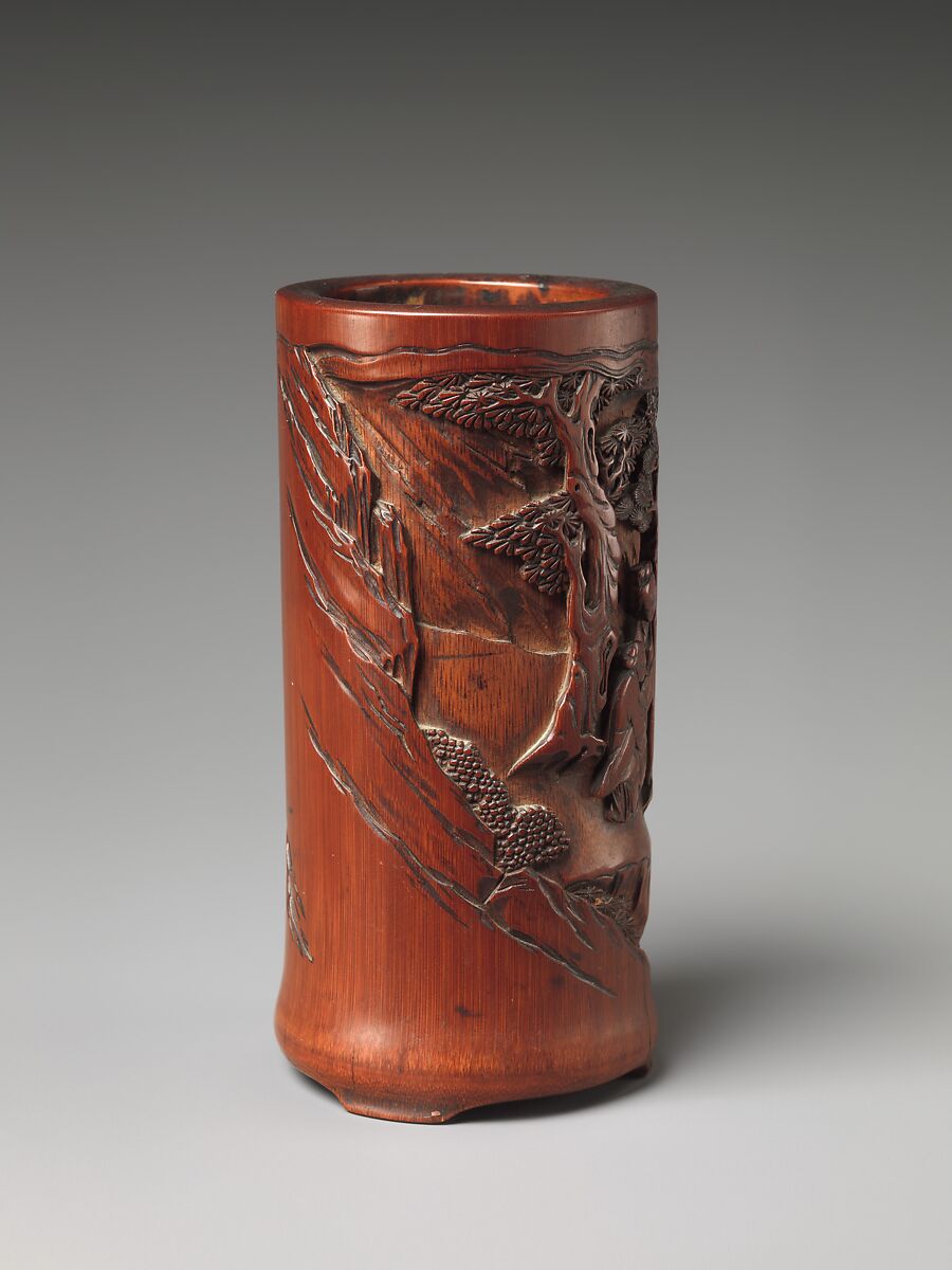 Brush Holder with Fisherman and Traveler, Bamboo, China