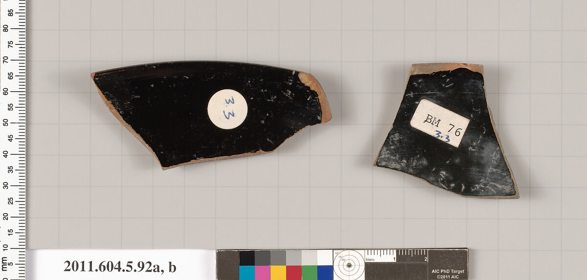 Terracotta rim fragments of kylikes (drinking cups), Terracotta, Greek, Attic