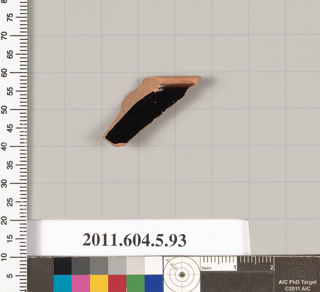 Terracotta rim fragment of a kylix (drinking cup), Terracotta, Greek, Attic