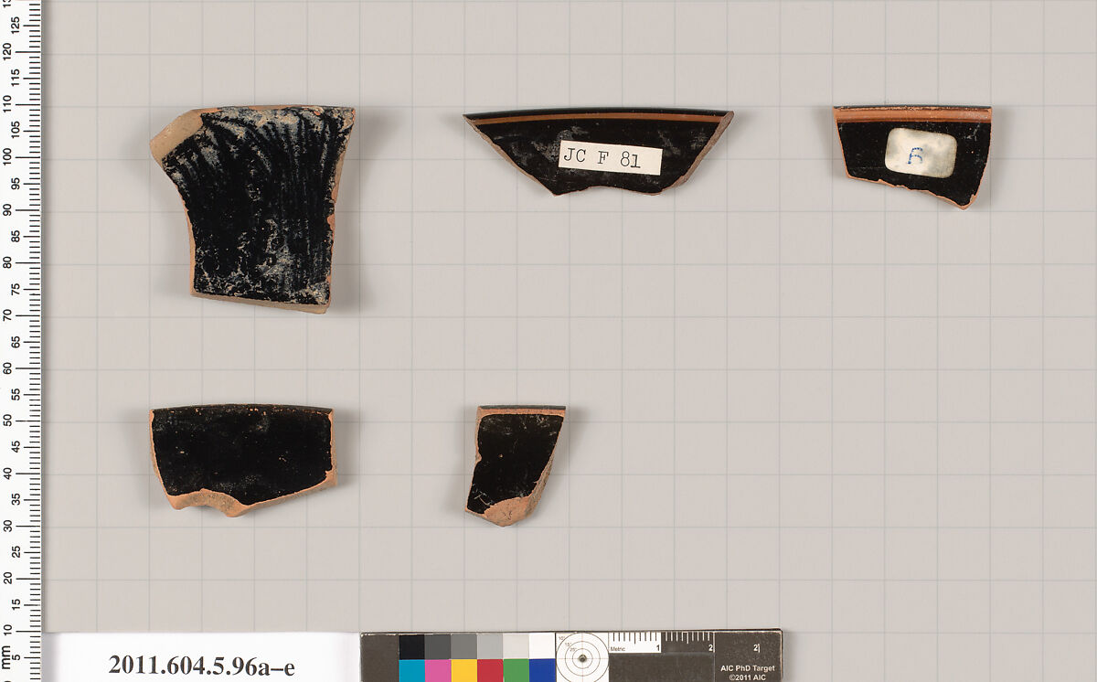Terracotta rim fragments of kylikes (drinking cups), Terracotta, Greek, Attic