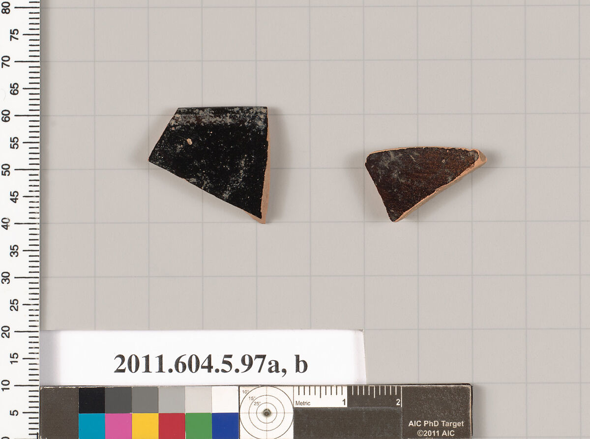 Terracotta fragments of kylikes (drinking cups), Terracotta, Greek, Attic 