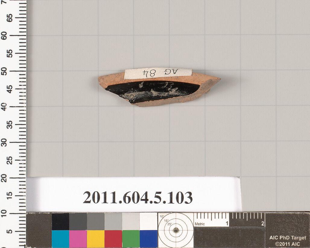 Terracotta fragment of a stemless kylix (drinking cup)?, Terracotta, Greek, Attic