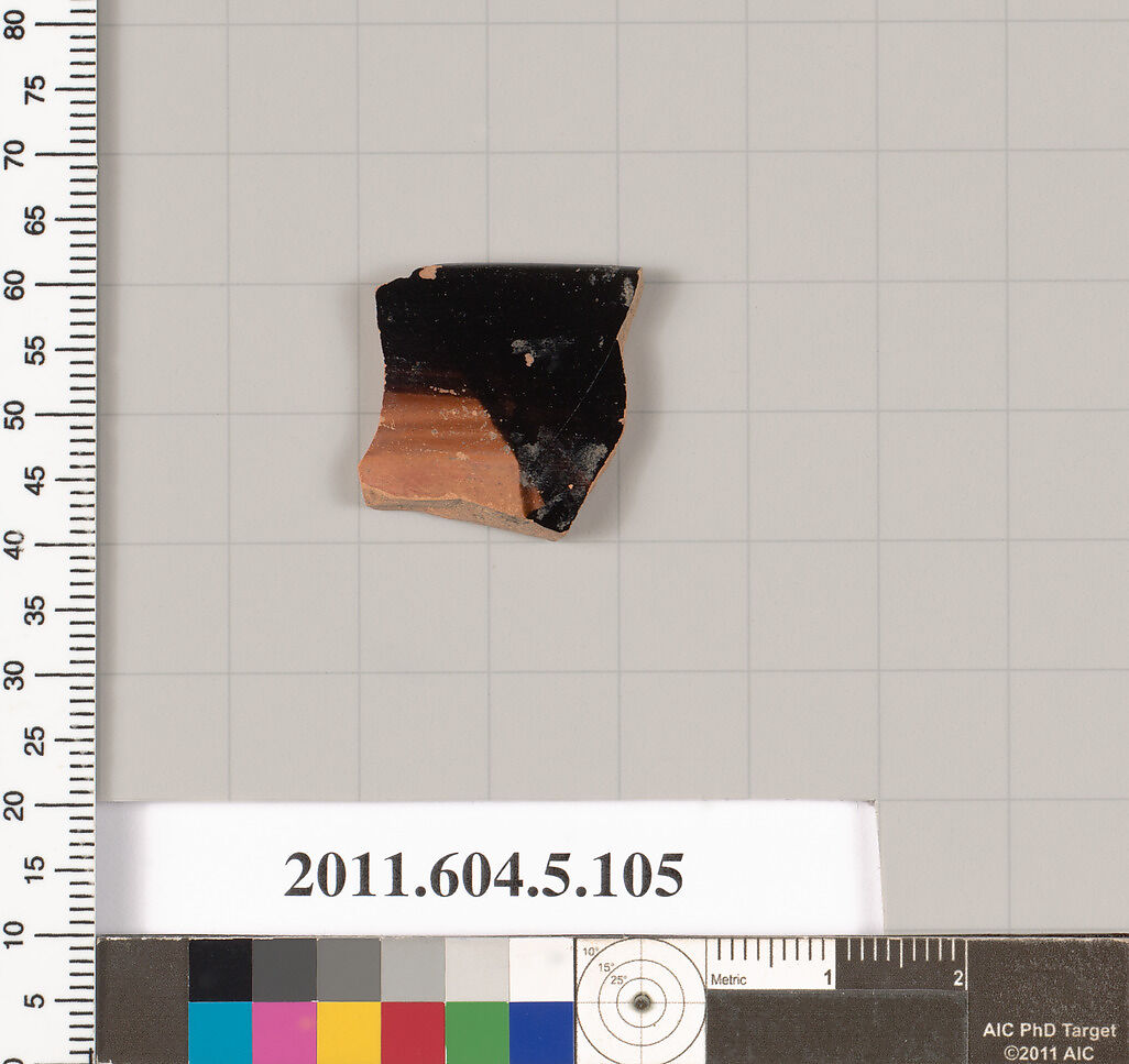 Terracotta rim fragment of a stemless kylix(drinking cup)?, Terracotta, Greek, Attic 