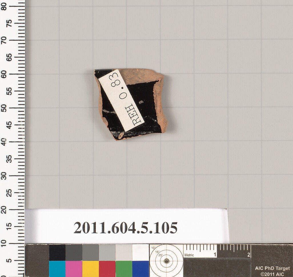 Terracotta rim fragment of a stemless kylix(drinking cup)?, Terracotta, Greek, Attic