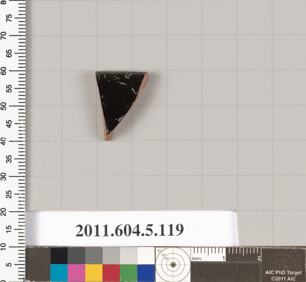 Terracotta rim fragment of a stemless kylix (drinking cup)?, Terracotta, Greek, Attic 