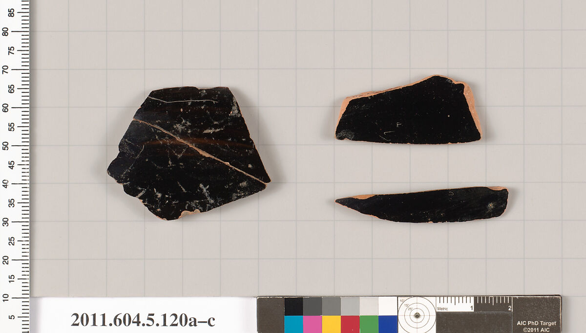 Terracotta fragments of stemless kylikes (drinking cups)?, Terracotta, Greek, Attic