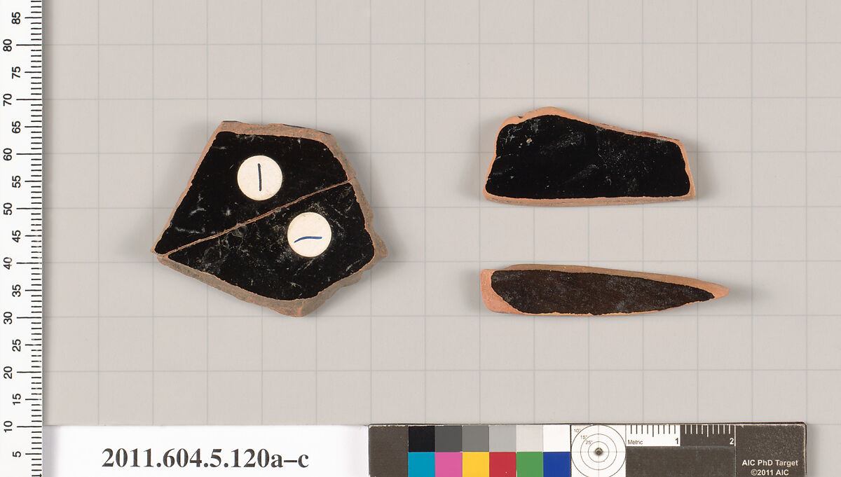 Terracotta fragments of stemless kylikes (drinking cups)?, Terracotta, Greek, Attic