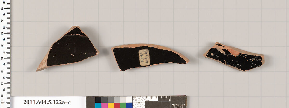 Terracotta fragments of stemless kylikes (drinking cups)?, Terracotta, Greek, Attic