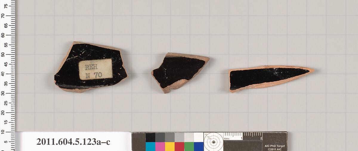 Terracotta fragments of stemless kylikes (drinking cups)?, Terracotta, Greek, Attic