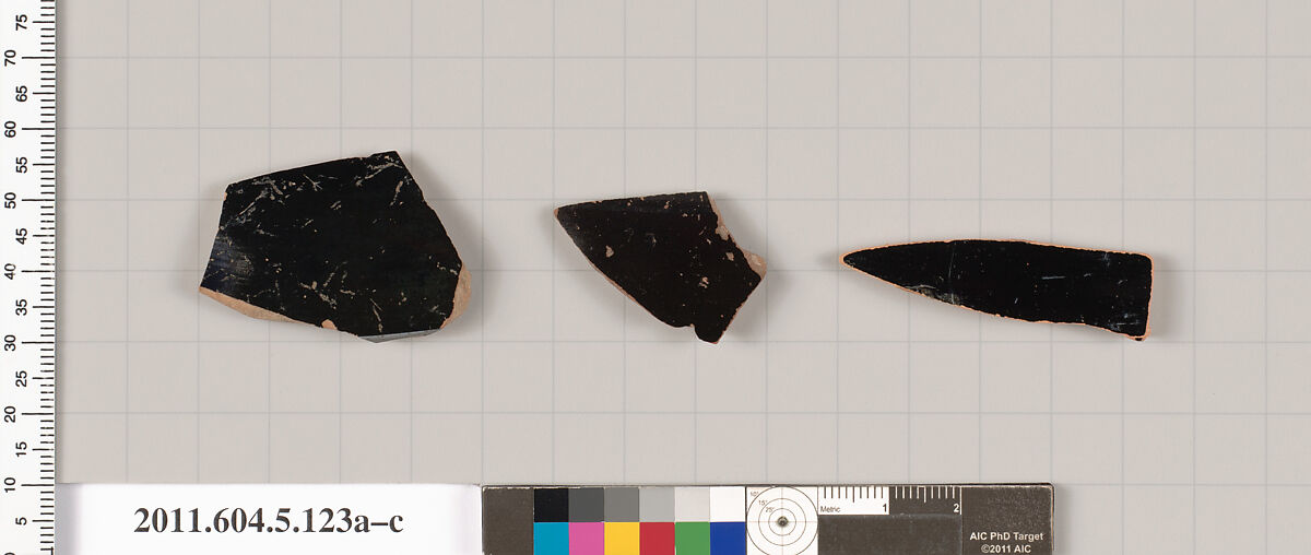 Terracotta fragments of stemless kylikes (drinking cups)?, Terracotta, Greek, Attic