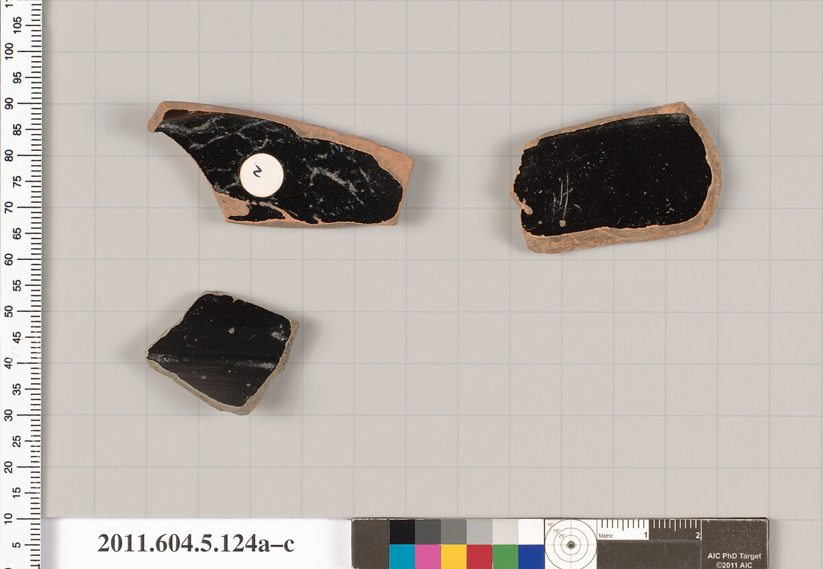 Terracotta fragments of stemless kylikes (drinking cups)?, Terracotta, Greek, Attic