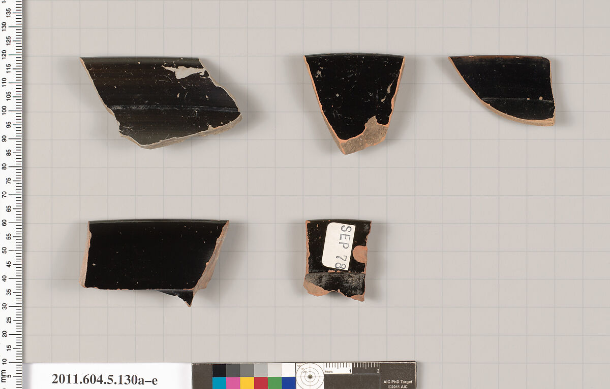 Terracotta rim fragments of stemless kylikes (drinking cups)?, Terracotta, Greek, Attic