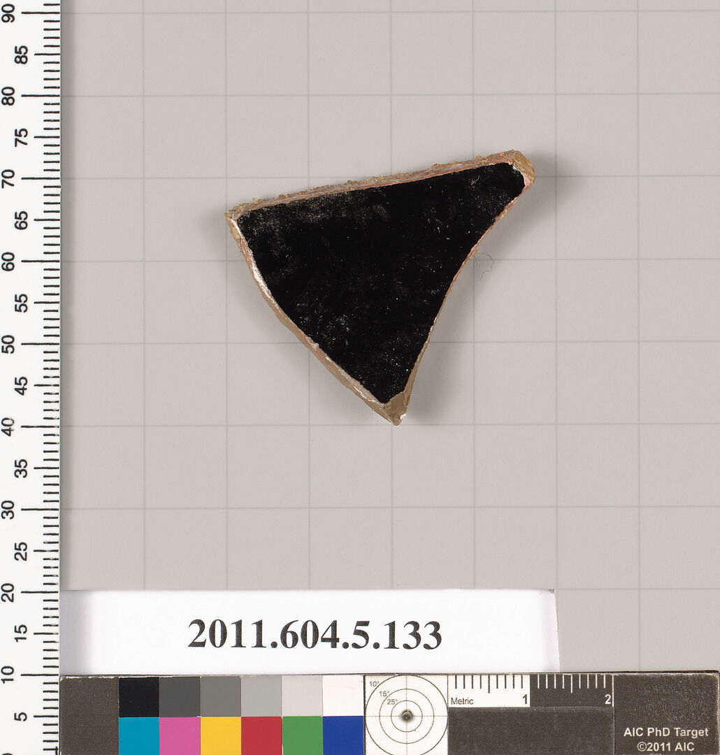 Terracotta fragment of a kylix (drinking cup), Terracotta, Greek, Attic