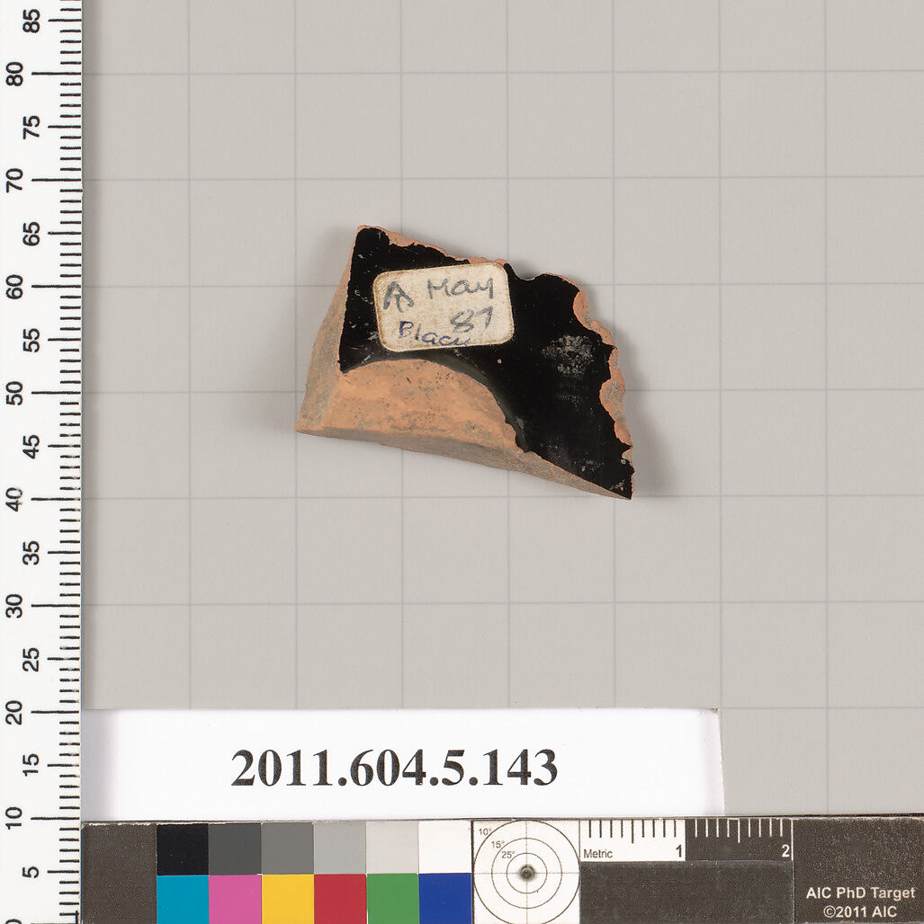 Terracotta fragment of a kylix (drinking cup), Terracotta, Greek, Attic