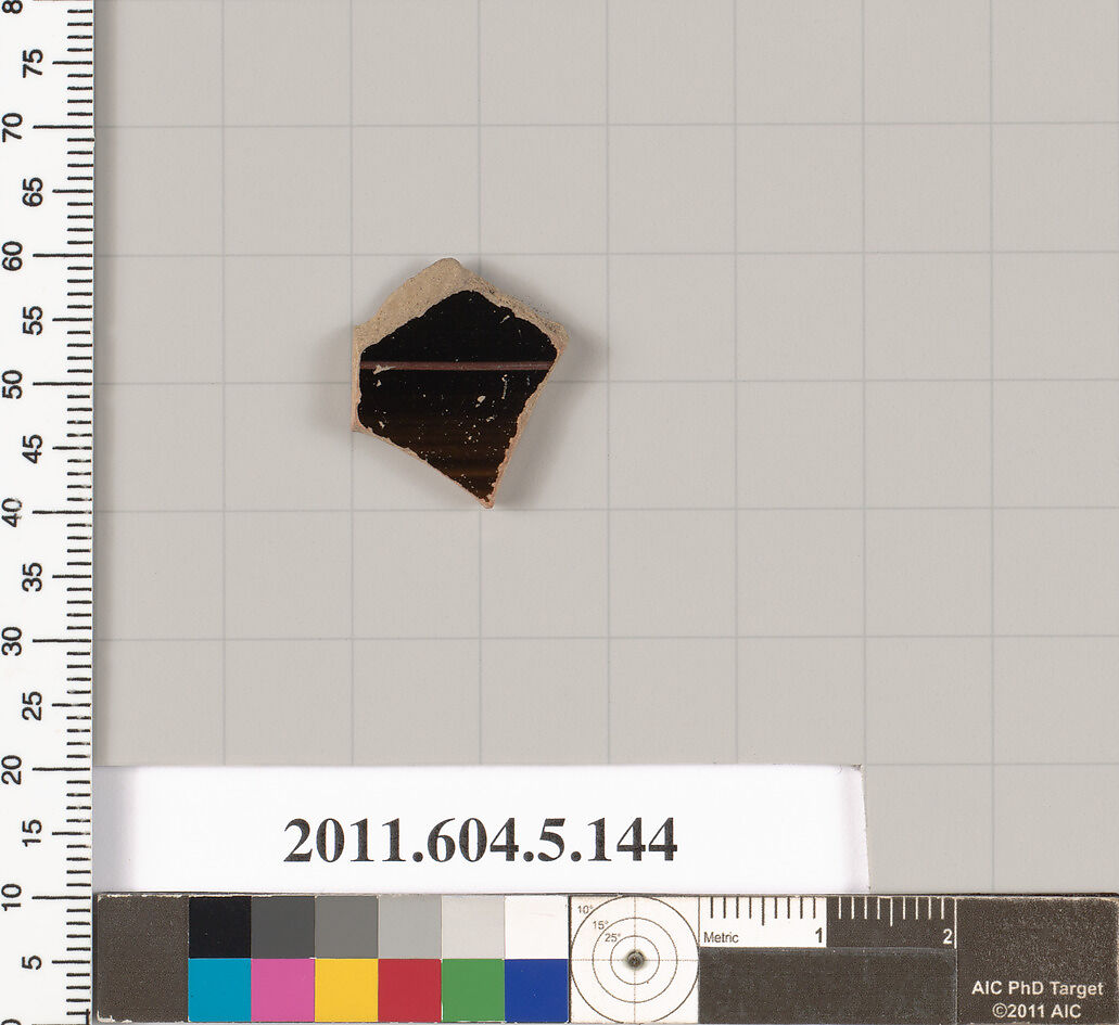 Terracotta fragment of a kylix (drinking cup), Terracotta, Greek, Attic