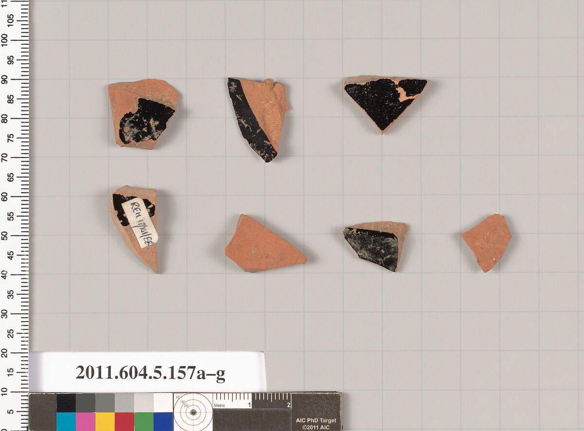 Terracotta fragments of kylikes (drinking cups), Terracotta, Greek, Attic