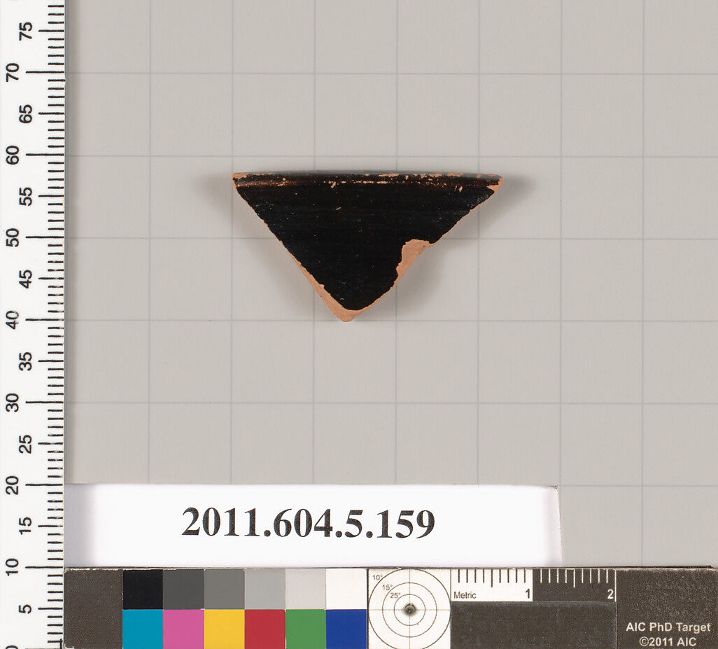 Terracotta rim fragment of a kylix (drinking cup)?, Terracotta, Greek, Attic