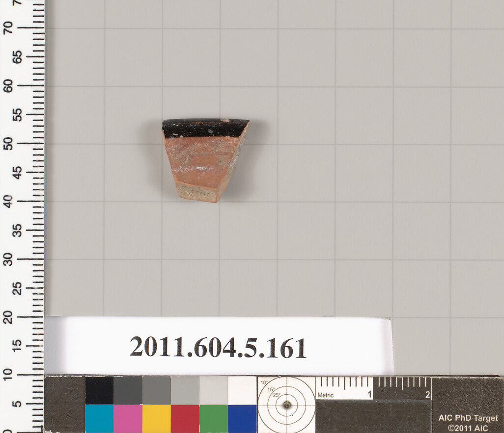 Terracotta rim fragment of a kylix (drinking cup)?, Terracotta, Greek, Attic