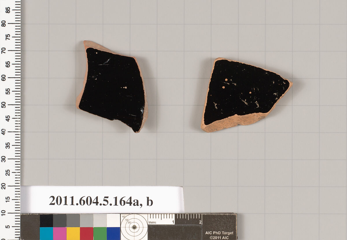 Terracotta fragments of kylikes (drinking cups), Terracotta, Greek, Attic