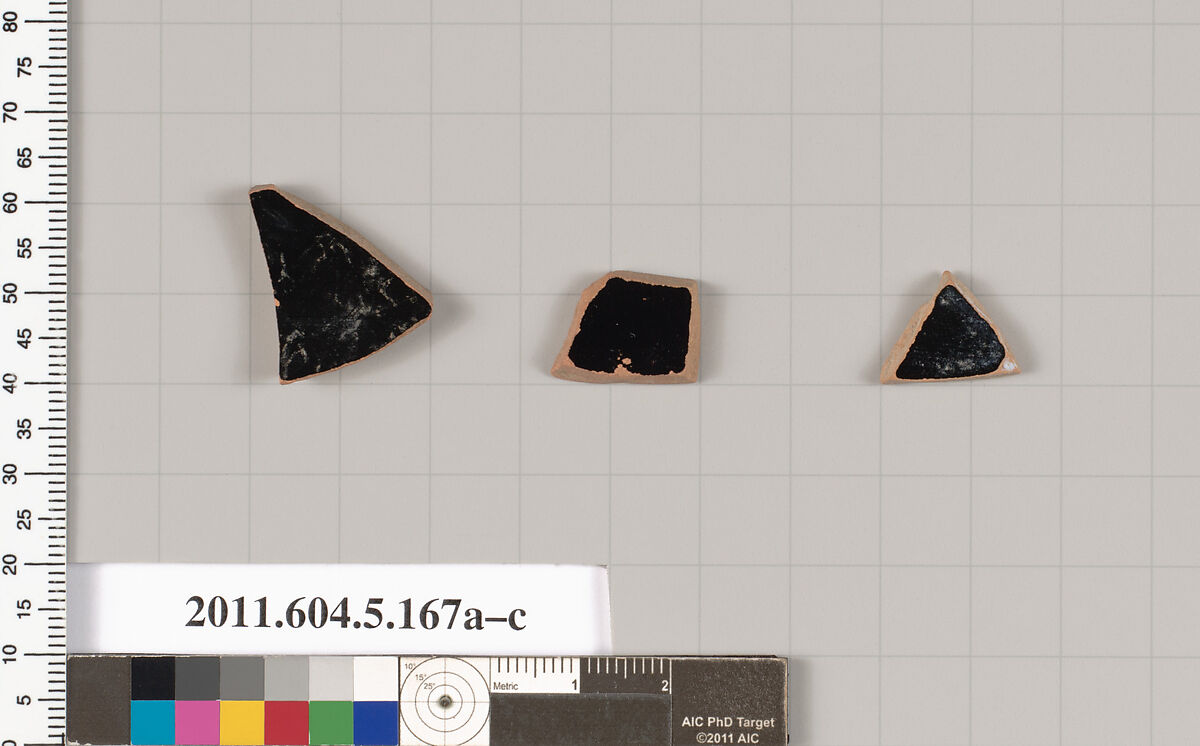 Terracotta fragments of kylikes (drinking cups), Terracotta, Greek, Attic