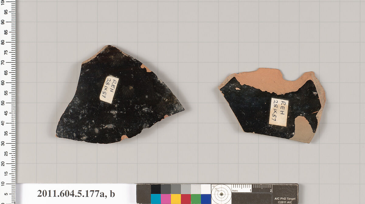 Terracotta fragments of kylikes (drinking cups), Terracotta, Greek, Attic