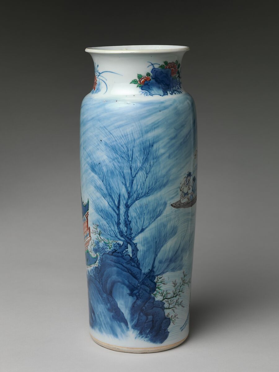Vase with Scene from The Story of the Blue Robe, Porcelain painted with cobalt blue under and colored enamels over transparent glaze (Jingdezhen ware), China