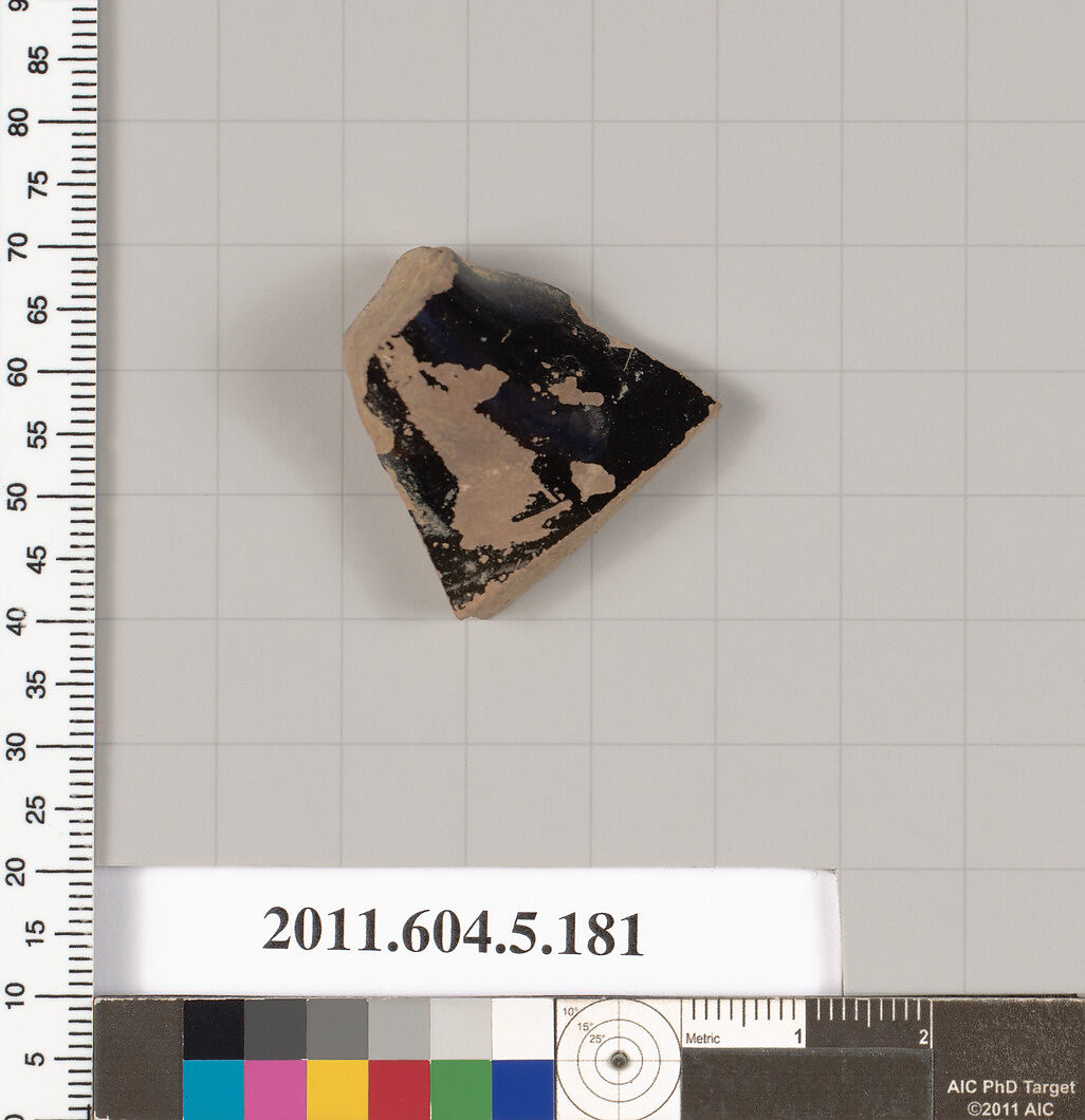Terracotta fragment of a kylix (drinking cup), Terracotta, Greek, Attic