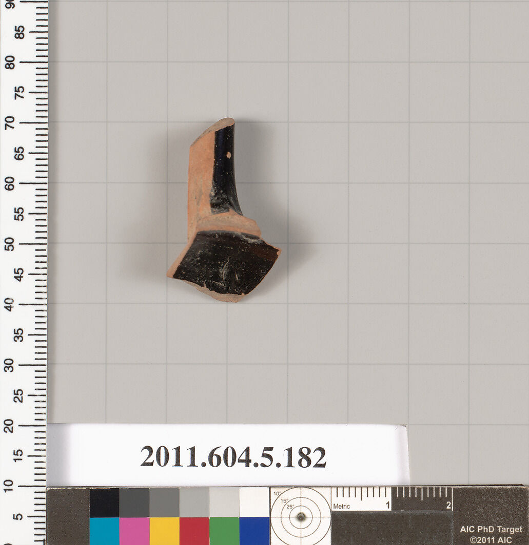Terracotta fragment of a kylix (drinking cup), Terracotta, Greek, Attic