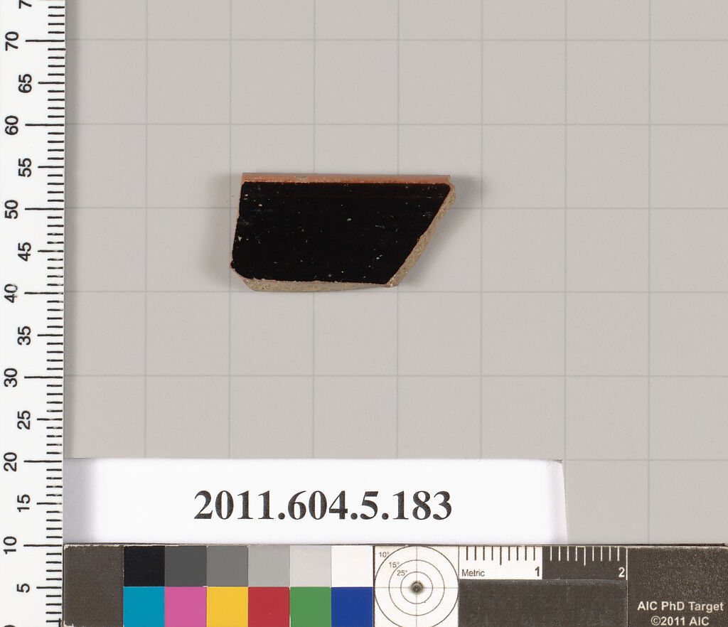 Terracotta rim fragment of a kylix (drinking cup)?, Terracotta, Greek, Attic