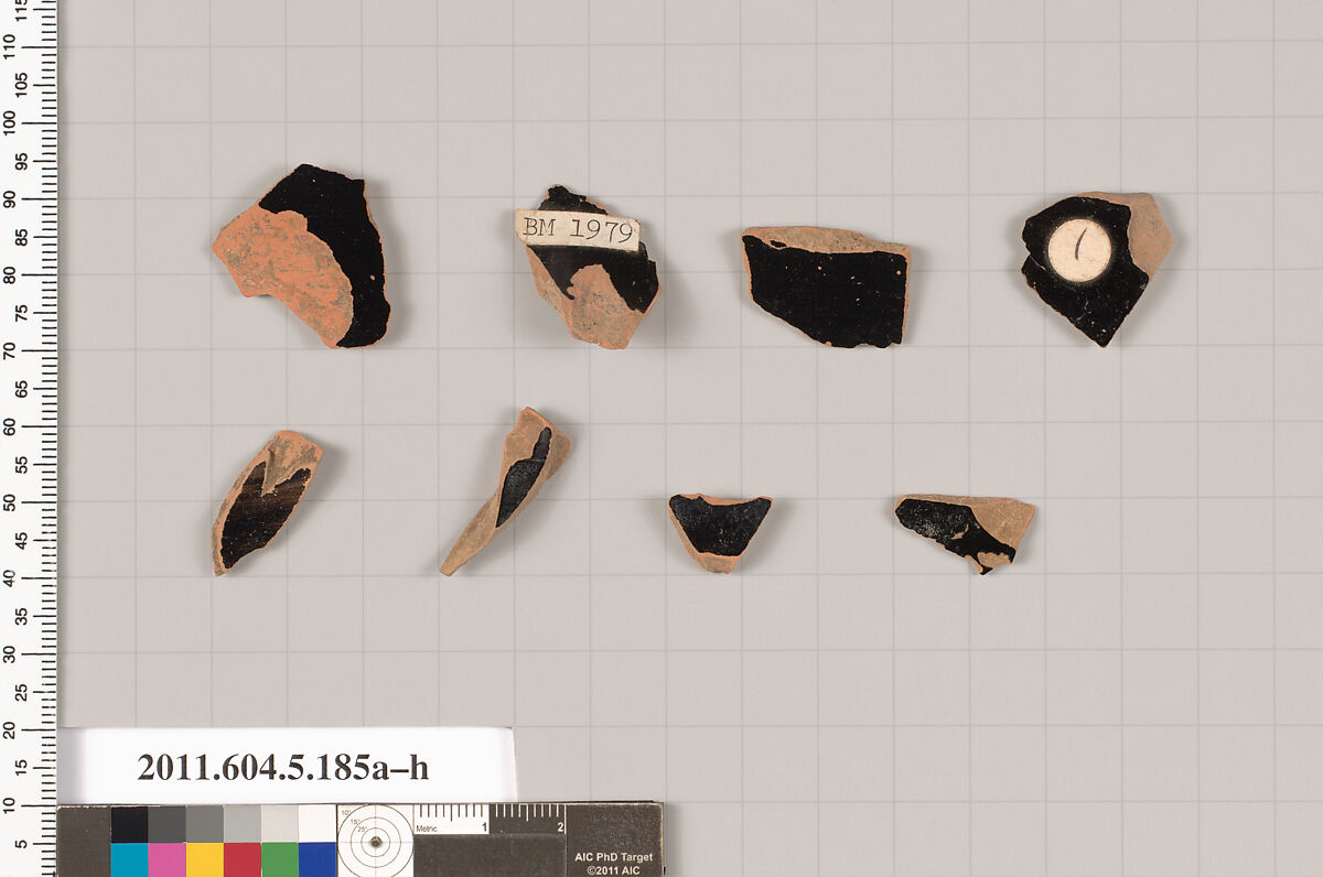 Terracotta fragments of kylikes (drinking cups), Terracotta, Greek, Attic