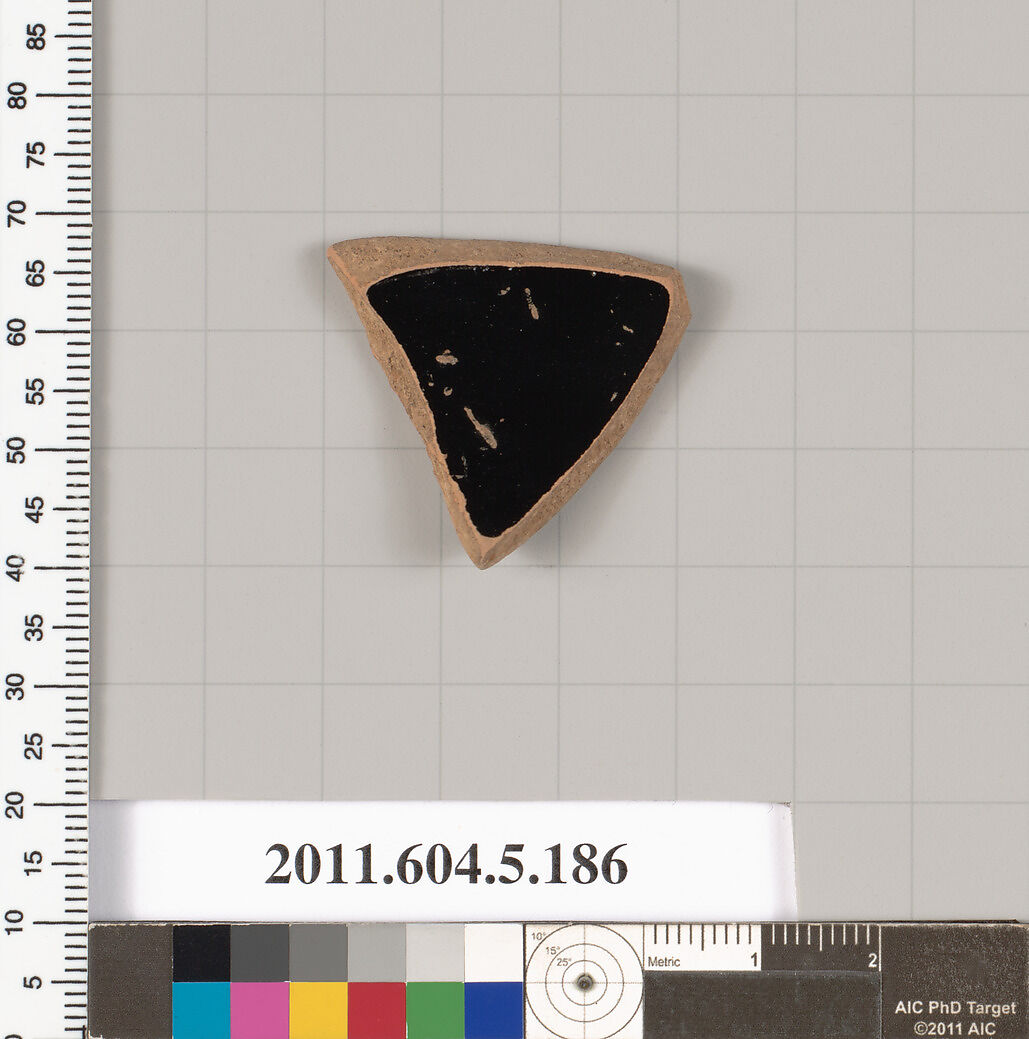 Terracotta fragment of a kylix (drinking cup), Terracotta, Greek, Attic