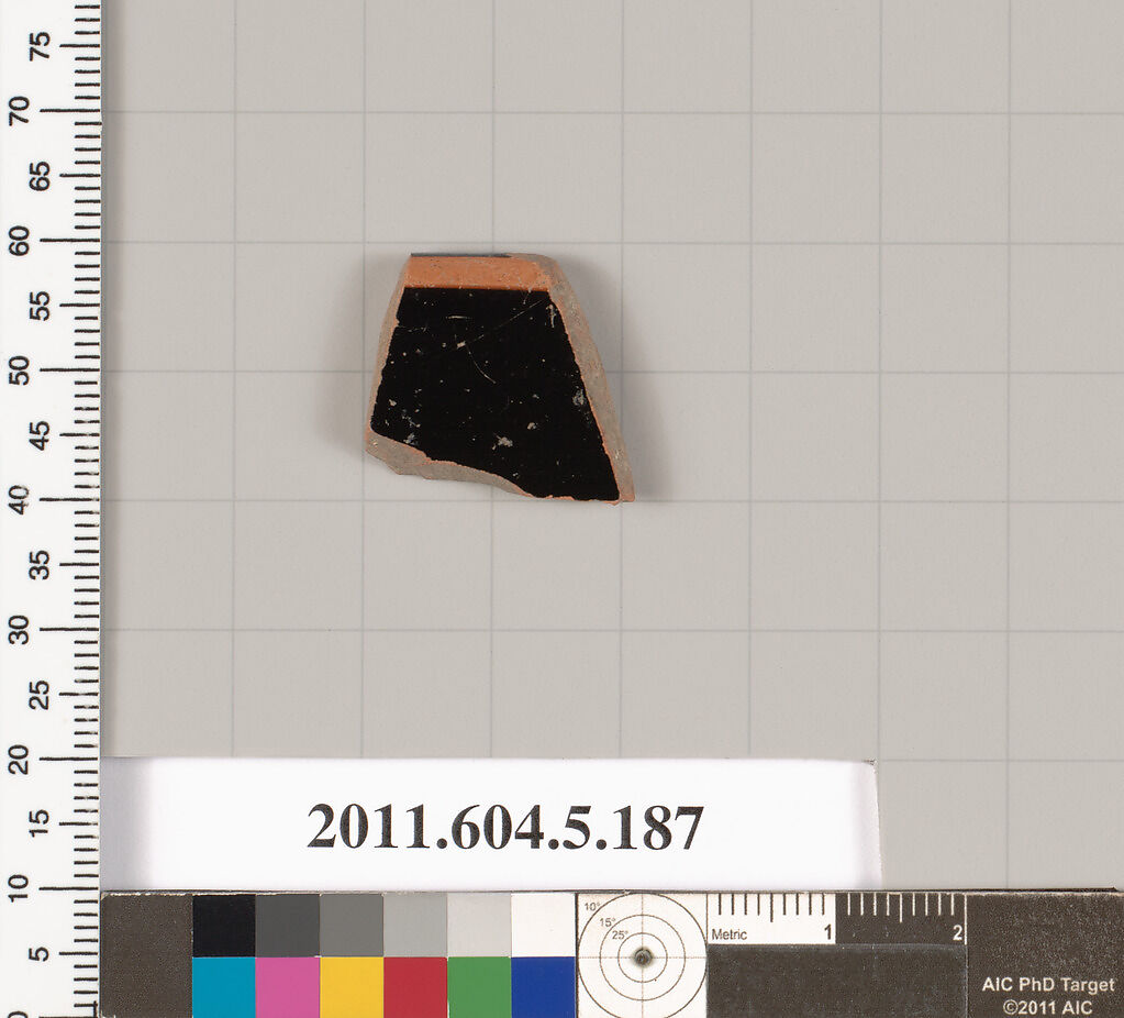 Terracotta rim fragment of a kylix (drinking cup)?, Terracotta, Greek, Attic