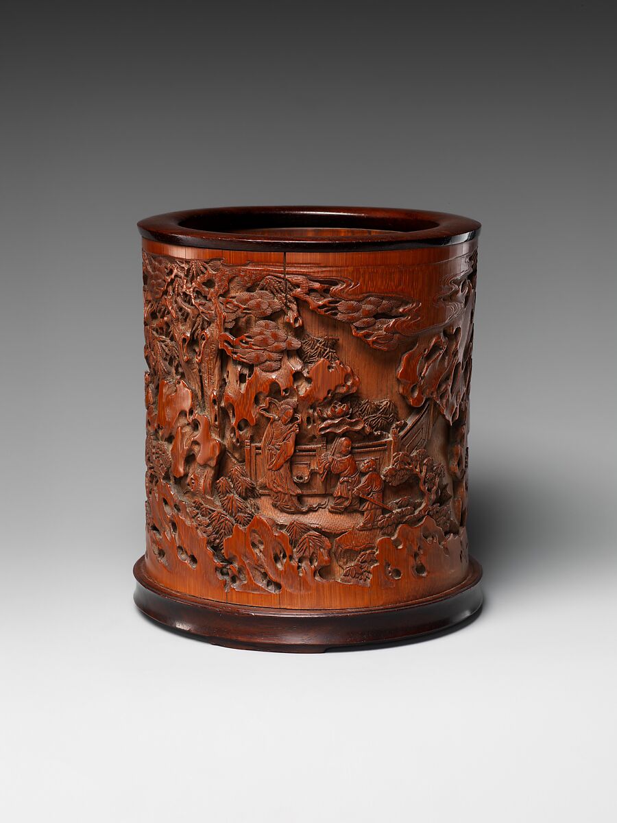 Brush holder decorated with garden scene, Bamboo, China
