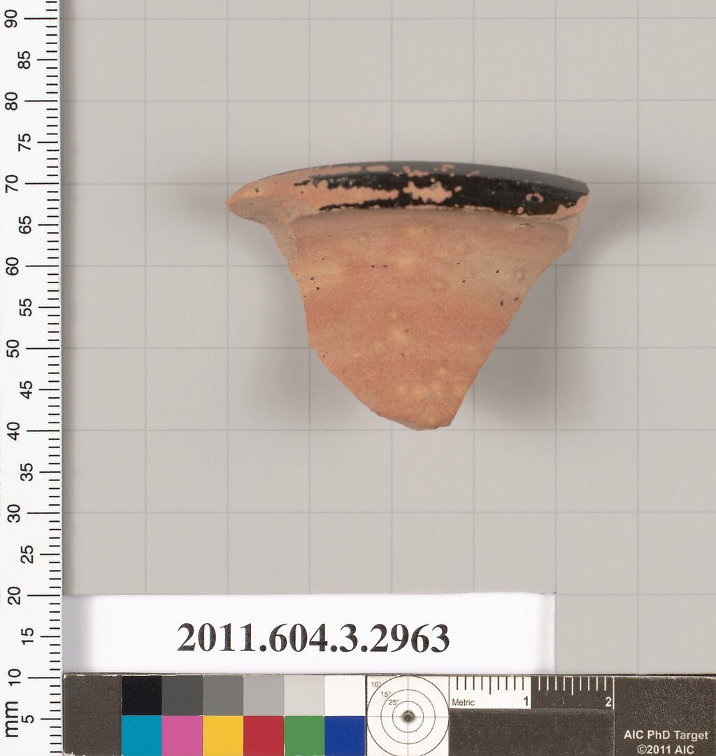 Terracotta fragment of an olpe (jug), Terracotta, Greek, Attic 