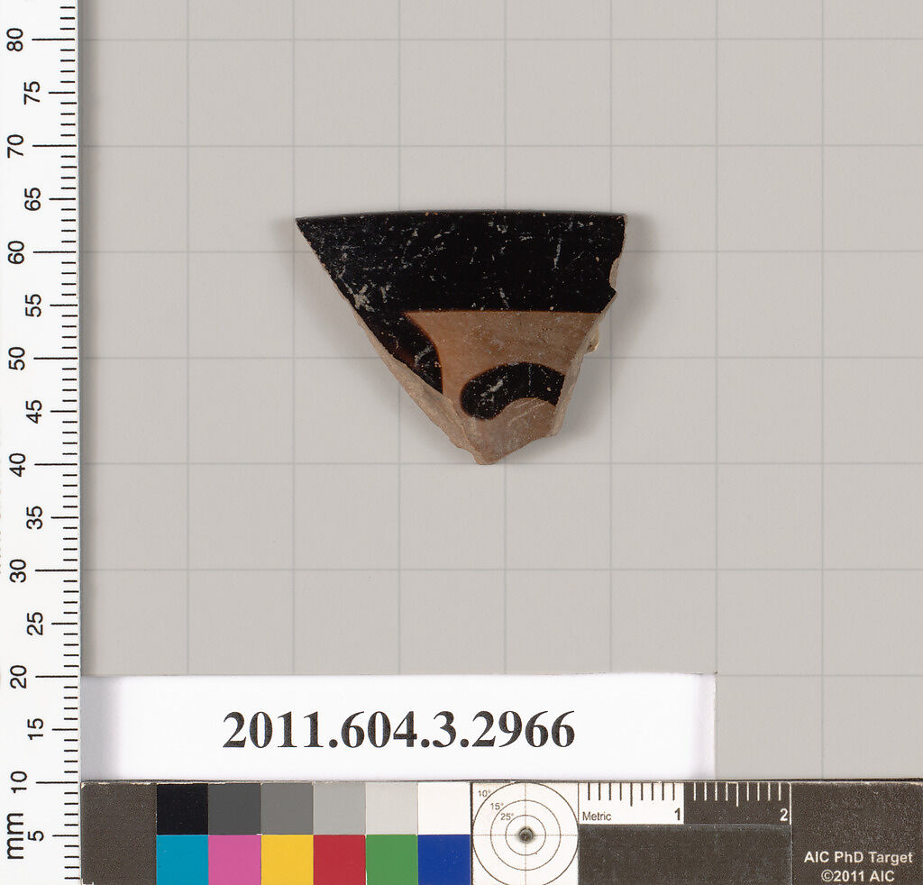 Terracotta rim fragment of a cup-skyphos (drinking cup)?, Terracotta, Greek, Attic 