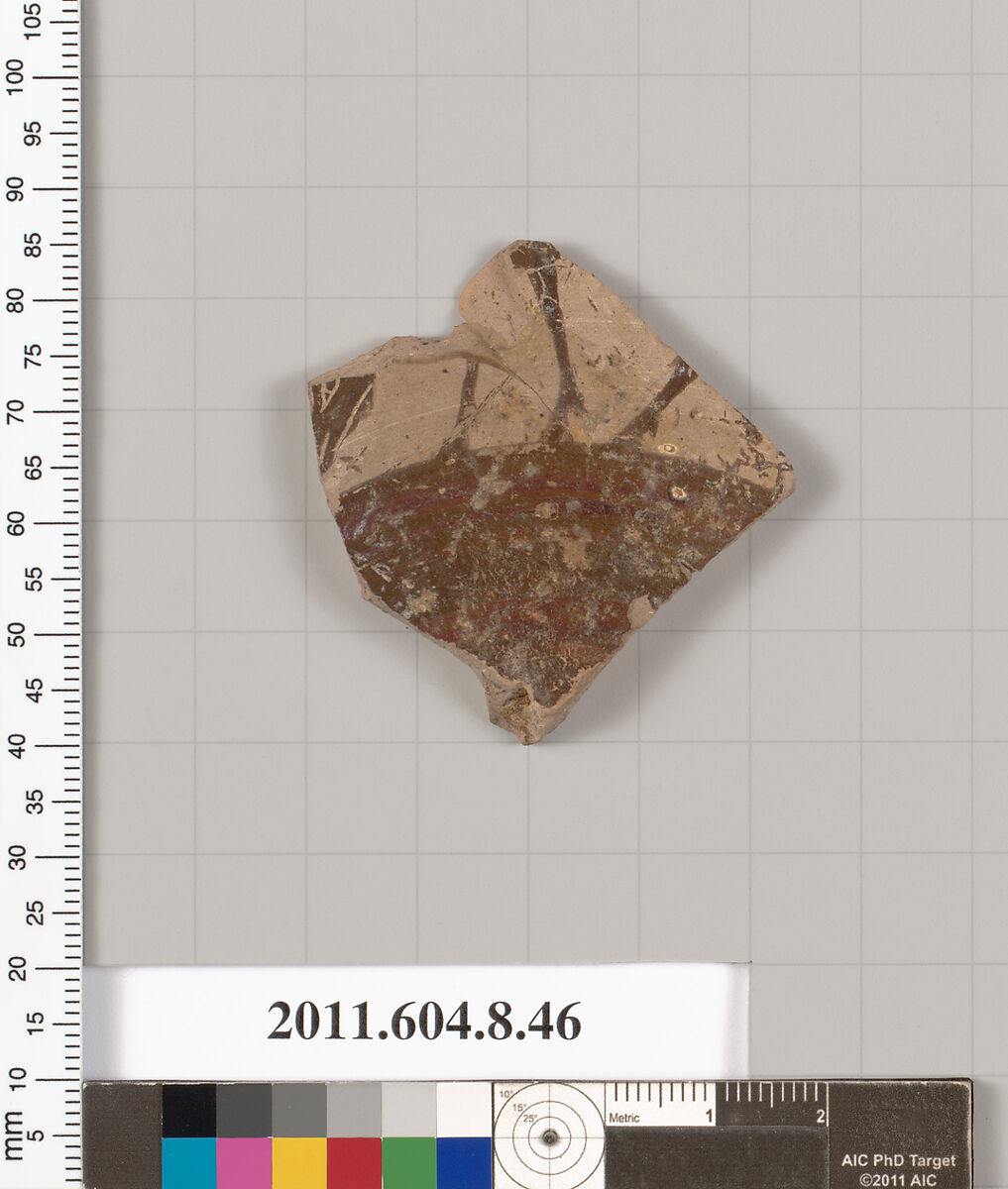 Terracotta fragment of a kylix (drinking cup), Terracotta, Etruscan, Etrusco-Corinthian