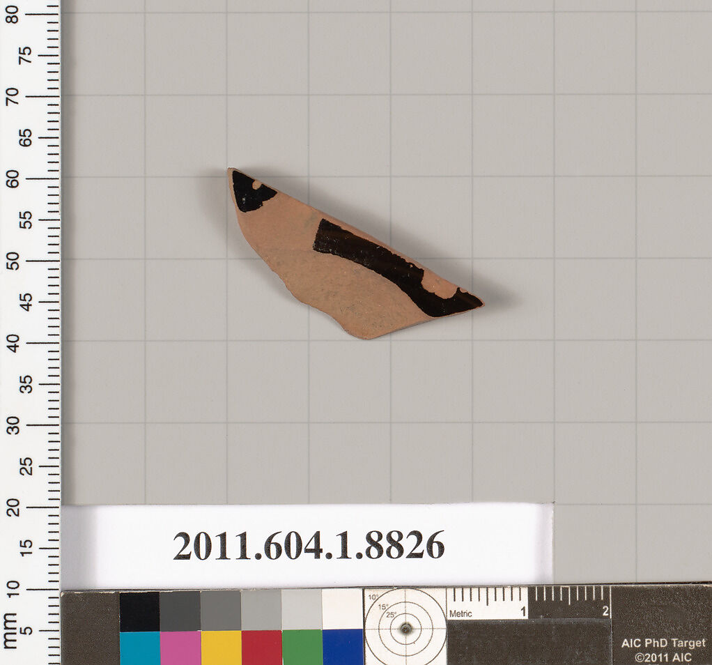 Terracotta fragment of a kylix (drinking cup), Terracotta, Greek, Attic