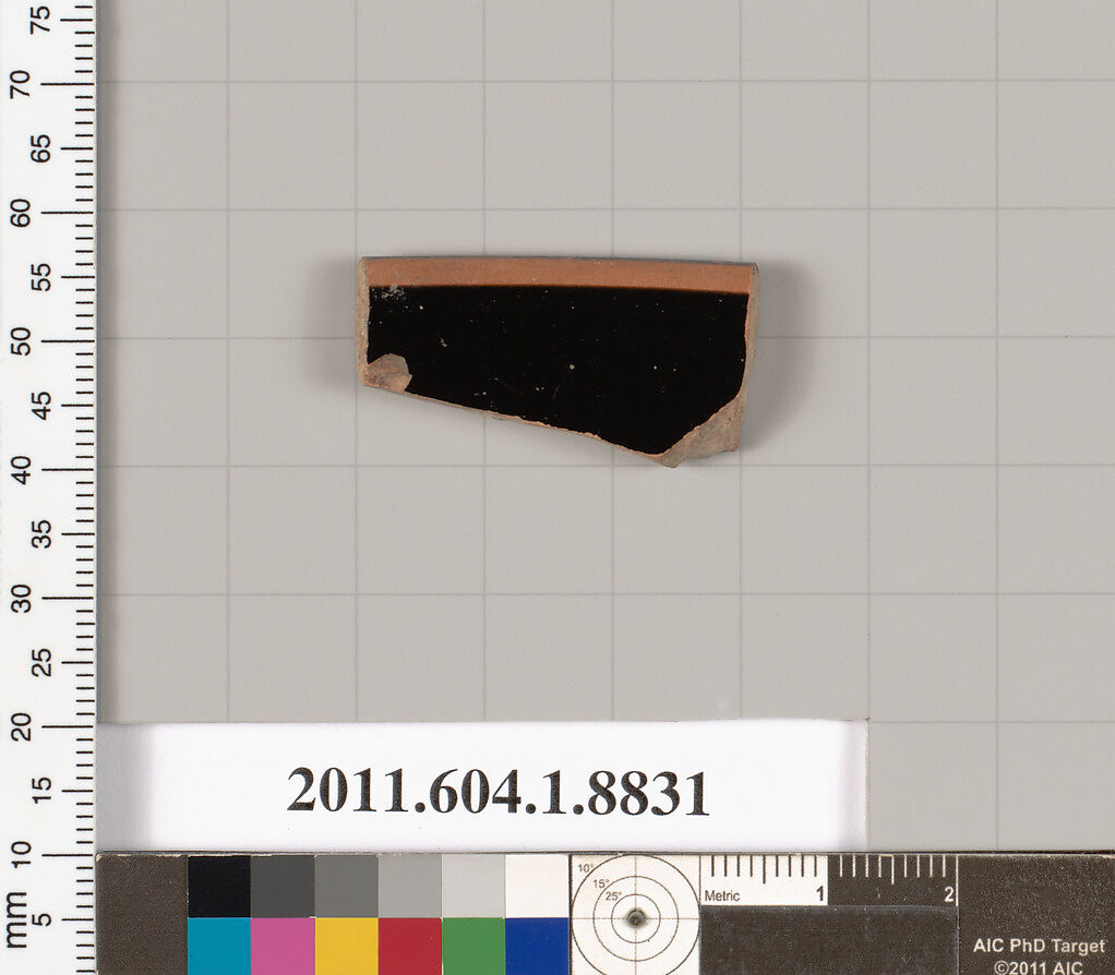 Terracotta rim fragment of a kylix (drinking cup), Terracotta, Greek, Attic