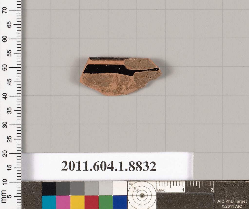 Terracotta rim fragment of a kylix (drinking cup), Terracotta, Greek, Attic