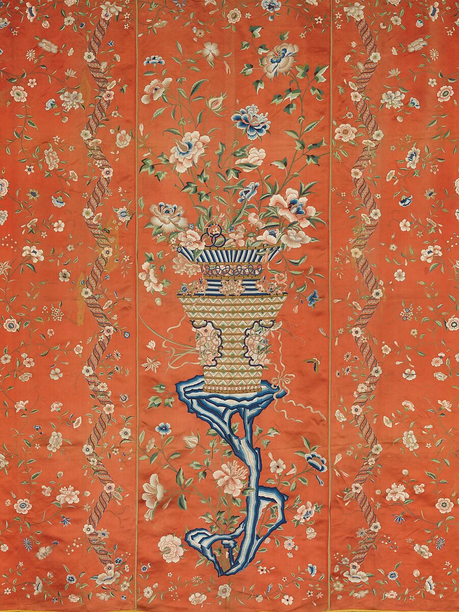 Double-sided Hanging, Silk embroidery on silk satin, China, for the European market
