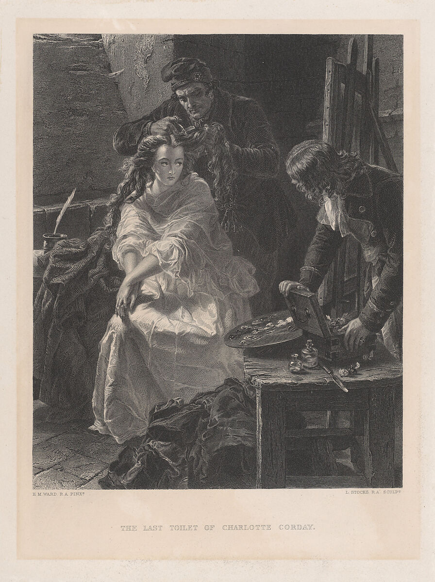 The Last Toilet of Charlotte Corday, Lumb Stocks (British, Lightcliffe, Yorkshire 1812–1892 London), Engraving on chine collé 