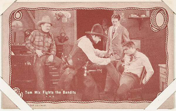 Tom Mix Fights the Bandits from Western Stars -- Special Sets Exhibits series (W414), Exhibit Supply Company, Commercial color photolithograph 