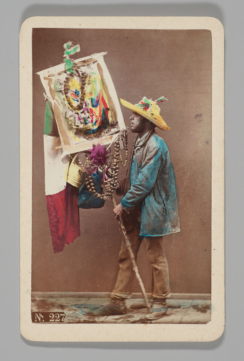 [Studio Portrait: Man Holding Decorative Stick with Italian Flag, Naples], Giorgio Conrad (Italian (born Switzerland), 1827–1889), Albumen silver print with applied color 